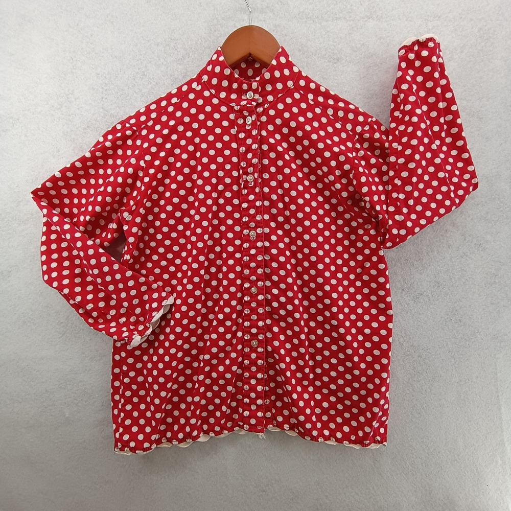 Glenbrooke Vintage 70s Red White Polka Dot Blouse Women M Scalloped Hem Retro